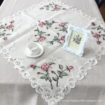 Embroidered pink rose table cloth